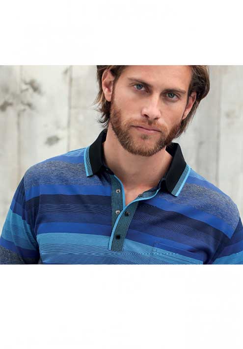Montechiaro of Italy Blue Striped Patterned Polo Shirt. 4XL Left
