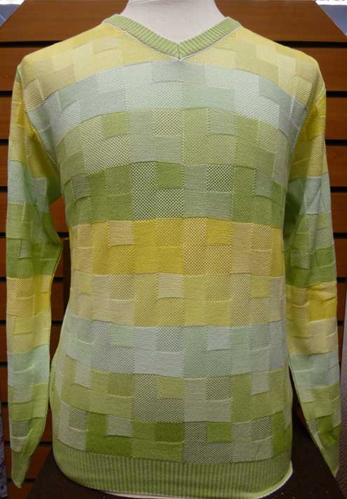 Montechairo Of Italy Green and Yellow Coloured V Neck Cotton Rich Knitwear. Medium Left