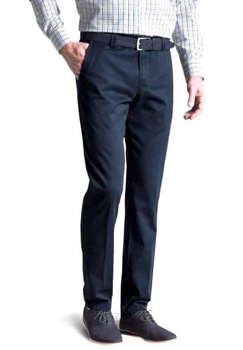 Meyer Navy Fairtrade Stretch Cotton Chinos.