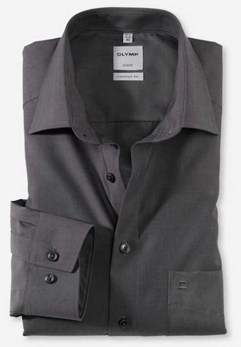 Olymp Luxor Charcoal Long Sleeve Cotton Shirt. Comfort Fit