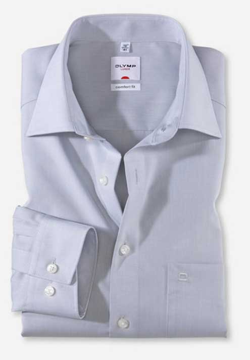 Olymp Luxor Long Sleeve Grey Chambray Fabric Shirt. Comfort Fit