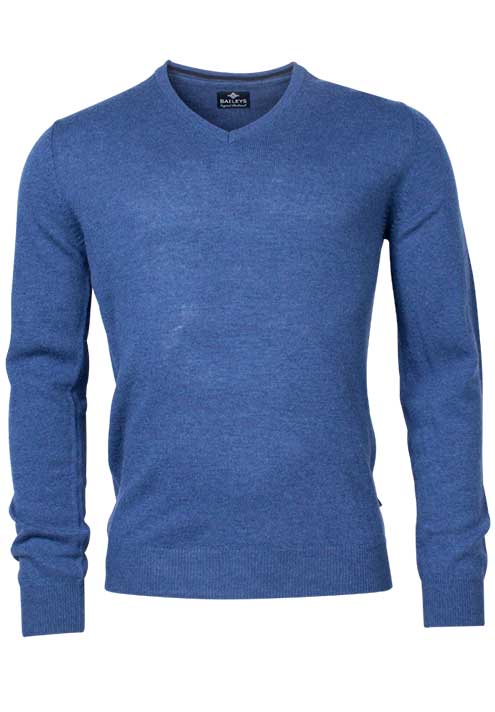 Baileys Mid Blue 100% Lambswool V-Neck. Sizes Med Left