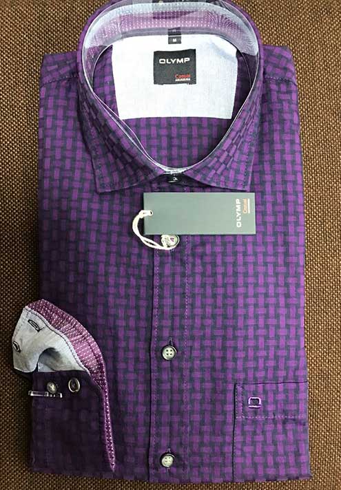 Olymp Purple Patterned Long Sleeve Shirt. Casual Fit. Sizes Large and XL