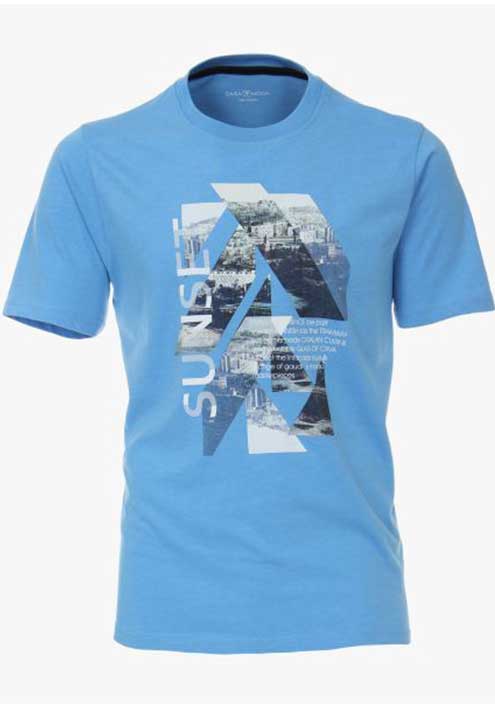 Casa Moda Sky Blue Printed Tee Shirt. 3XL to 5XL Available.