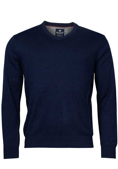 Baileys Navy 100% Lambswool V Neck Sweater. Size Med Left