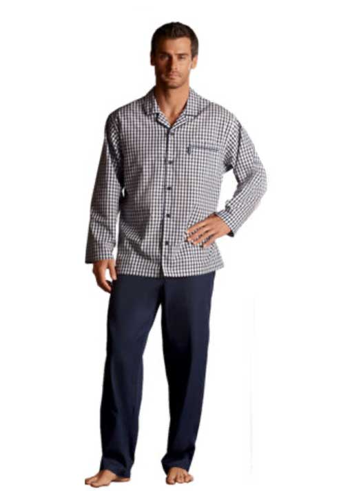 Jockey Navy Check Sleepwear Set/Pyjamas. Plain Colour Bottoms. Size 2XL Left