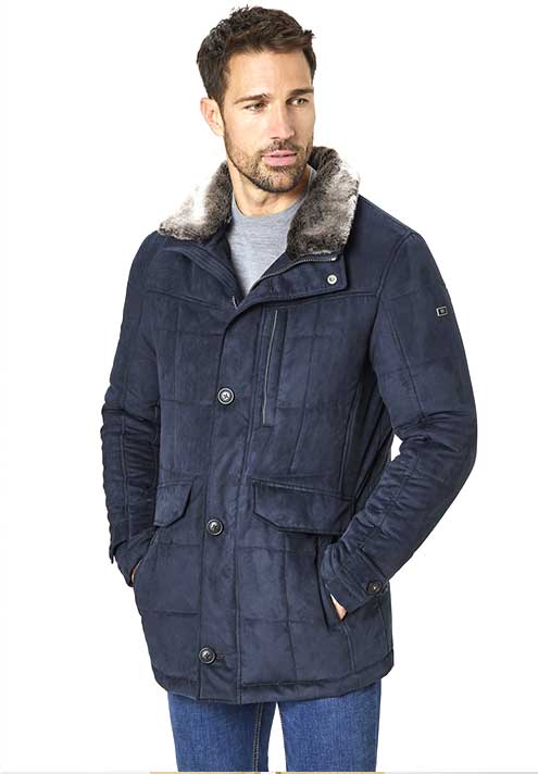 S4 Soft Quilted Dark Blue Casual Jacket With Detachable Faux Fur Collar.