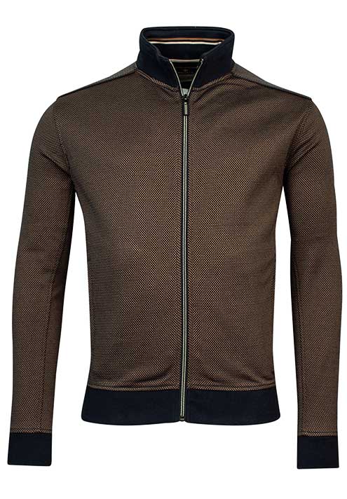 Baileys Two Tone Jacquard Zipped Casual Cardigan in Choco Brown. Larger Sizes Available