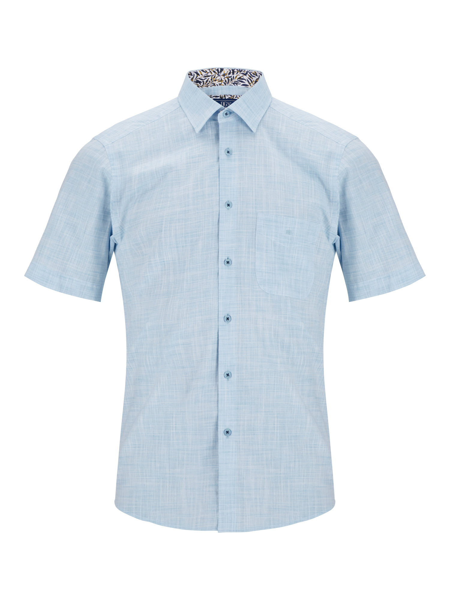 Douglas and Grahame Light Blue 'Linen Look' Half Sleeve Cotton Shirt.