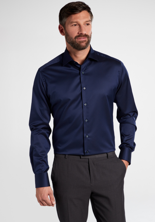 Eterna "1863" Superior Quality Navy Long Sleeve Shirt. Modern Fit