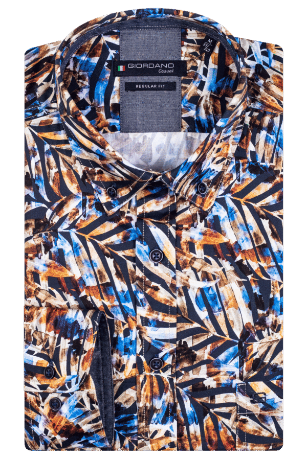 Giordano Navy Multicoloured printed Long Sleeve Shirt. Modern Fit. Size Large