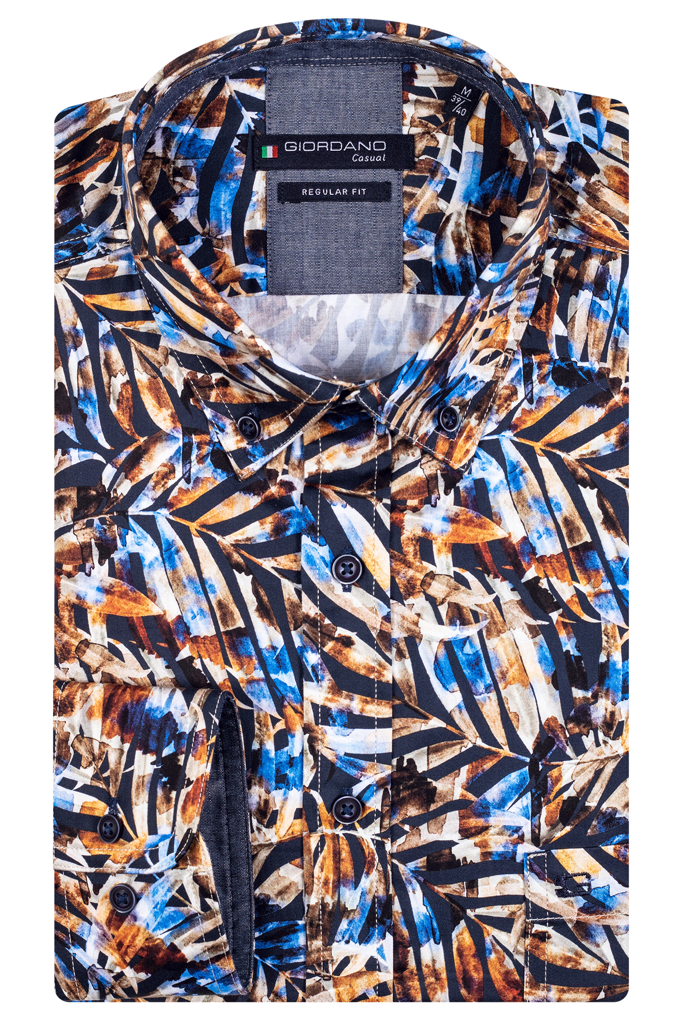 Giordano Navy Multicoloured printed Long Sleeve Shirt. Modern Fit. Size Large