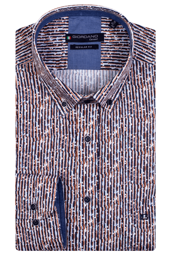 Giordano Rust/Navy long Sleeve Patterned Shirt. Modern Fit.Large and 2XL Left