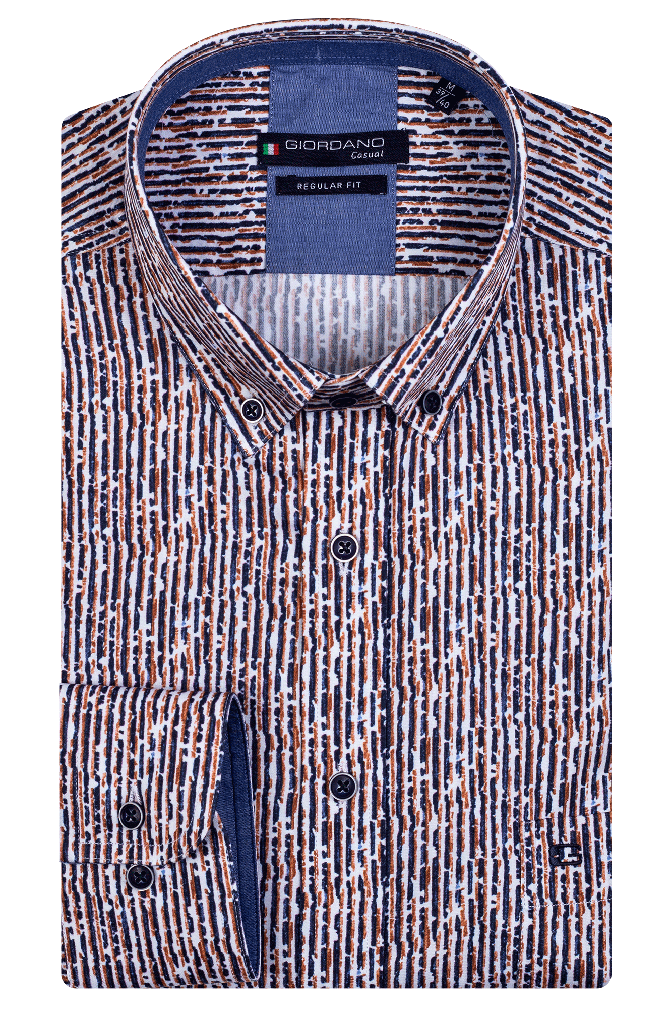 Giordano Rust/Navy long Sleeve Patterned Shirt. Modern Fit.Large and 2XL Left