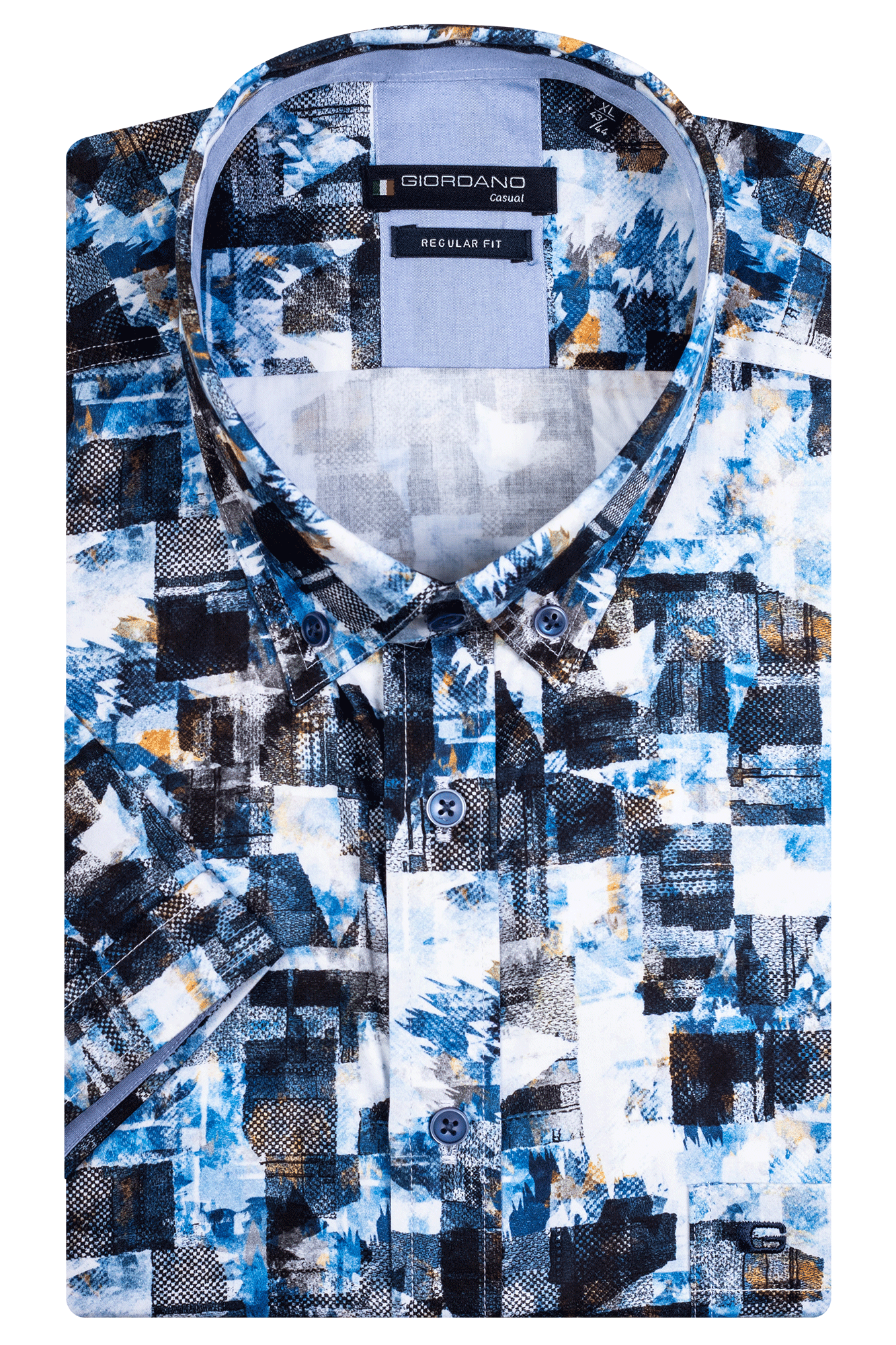 Giordano Navy Half Sleeve Abstract Print Shirt. Size Large Left