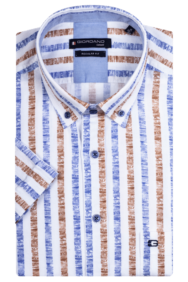 Giordano Striped Short Sleeve Cotton Linen Shirt.