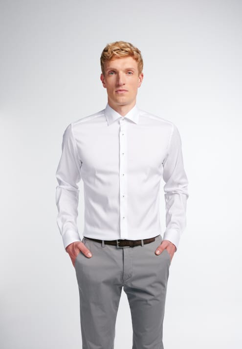 Eterna Slim Fit White High Performance Long Sleeve Shirt.