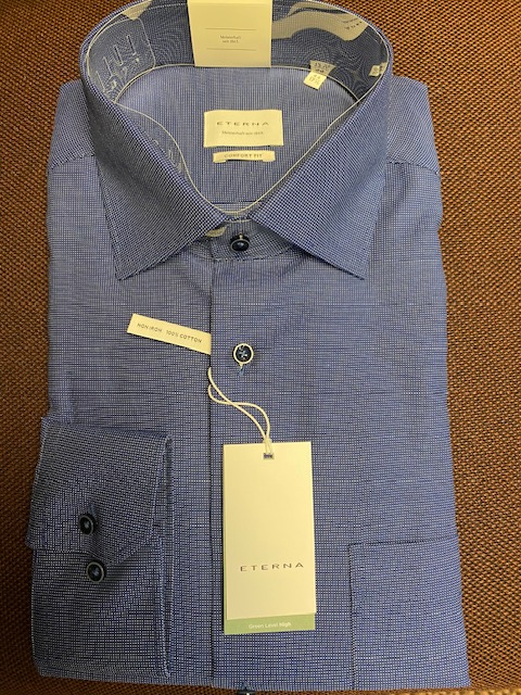 Eterna Dark Blue Fine Pin-spot Non Iron Cotton Long Sleeve Shirt. Size 17.5" Clearance