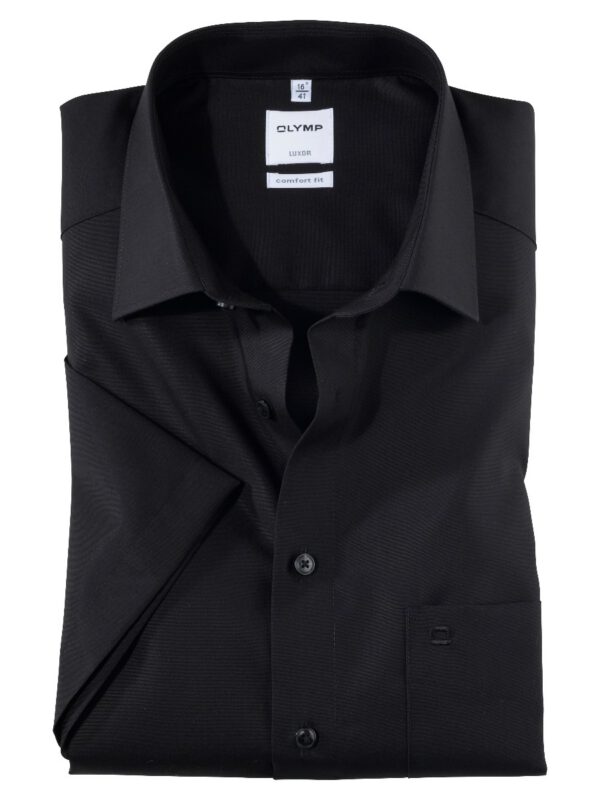 Olymp Luxor Black Non Iron Short Sleeve Shirt. Comfort Fit