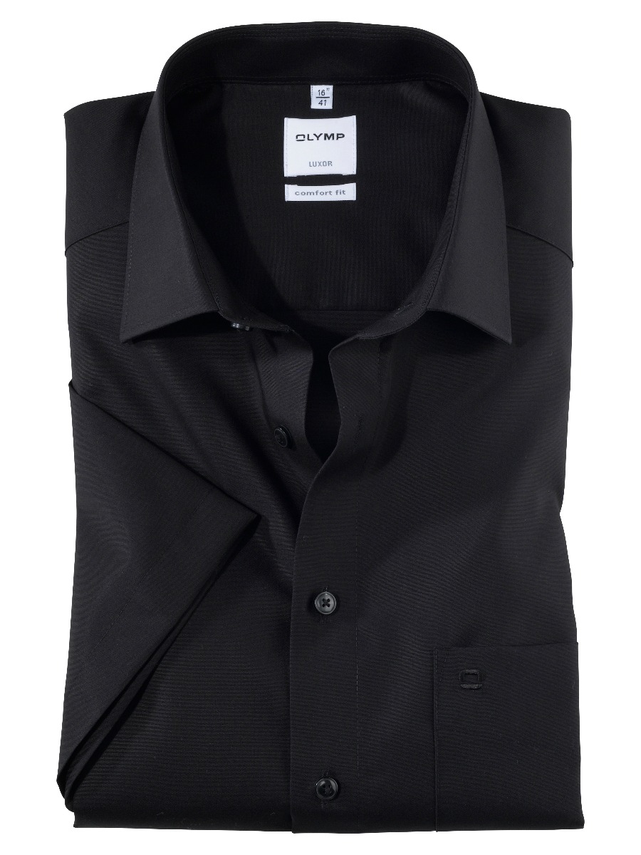 Olymp Luxor Black Non Iron Short Sleeve Shirt. Comfort Fit