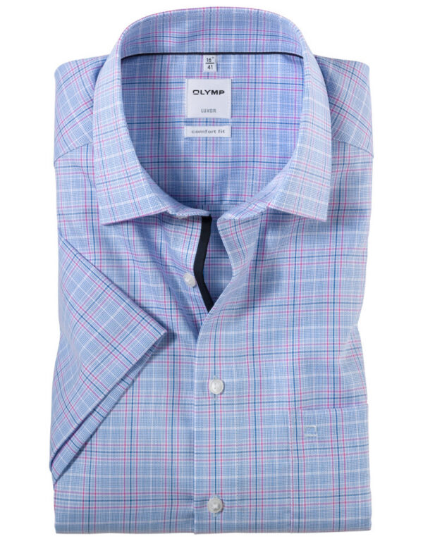 Olymp Luxor Cotton Blue Checked Half Sleeve Shirt . 15.5" and 16"