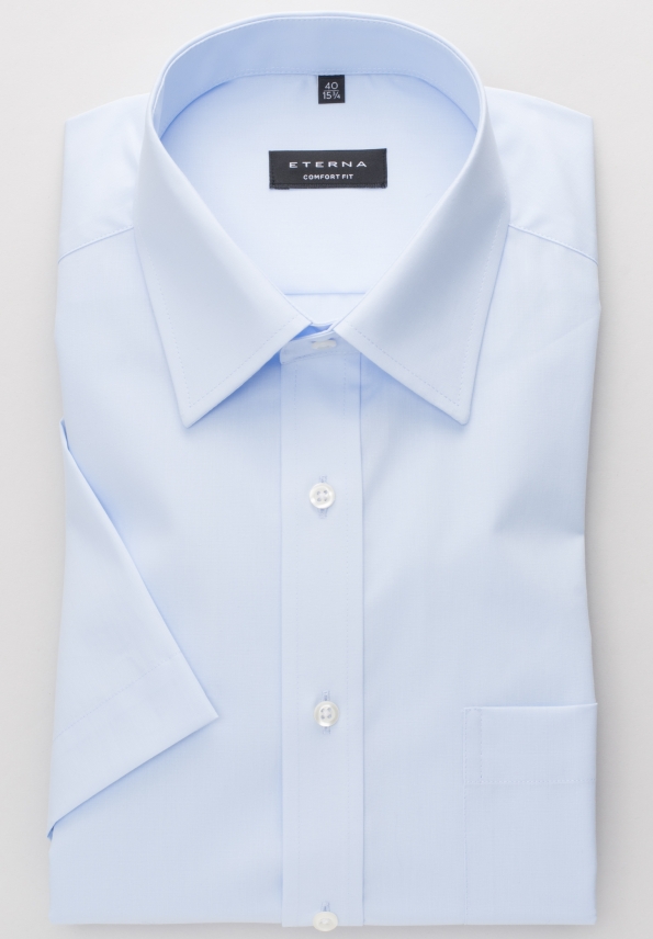 Eterna Comfort Fit Shirt Blue Short Sleeve