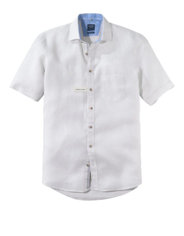 Olymp White Pure Linen Half Sleeve Shirt . 3XL