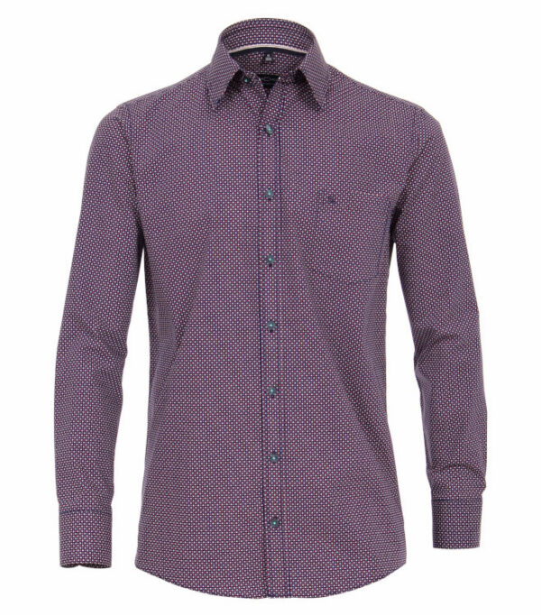Casa Moda Navy and Red Printed Long Sleeve Shirt. Comfort Fit