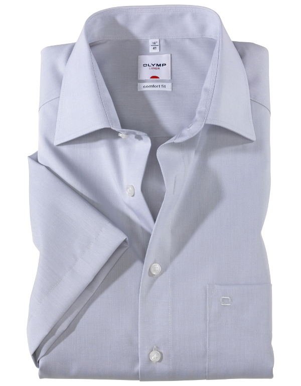 Olymp Luxor Cotton Half Sleeve 'Chambray' Grey Shirt. Comfort fit