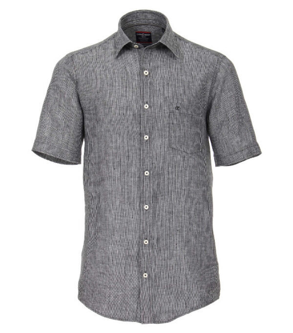 Casa Moda Black Striped Pure Linen Half Sleeve Shirt. Size 5XL Available