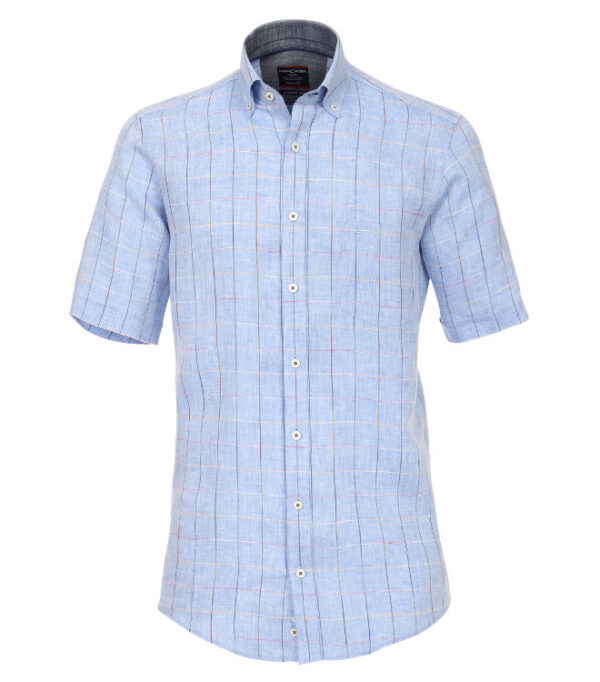 Casa Moda Pure Linen Blue Checked Half Sleeve Button Down Collar Shirt. Size 5 XL Left