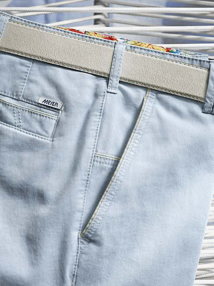 Meyer Light Blue Soft Gaberdine Fairtrade Cotton Stretch Trousers With Trim. Sizes 46" and 50" Left - Image 2